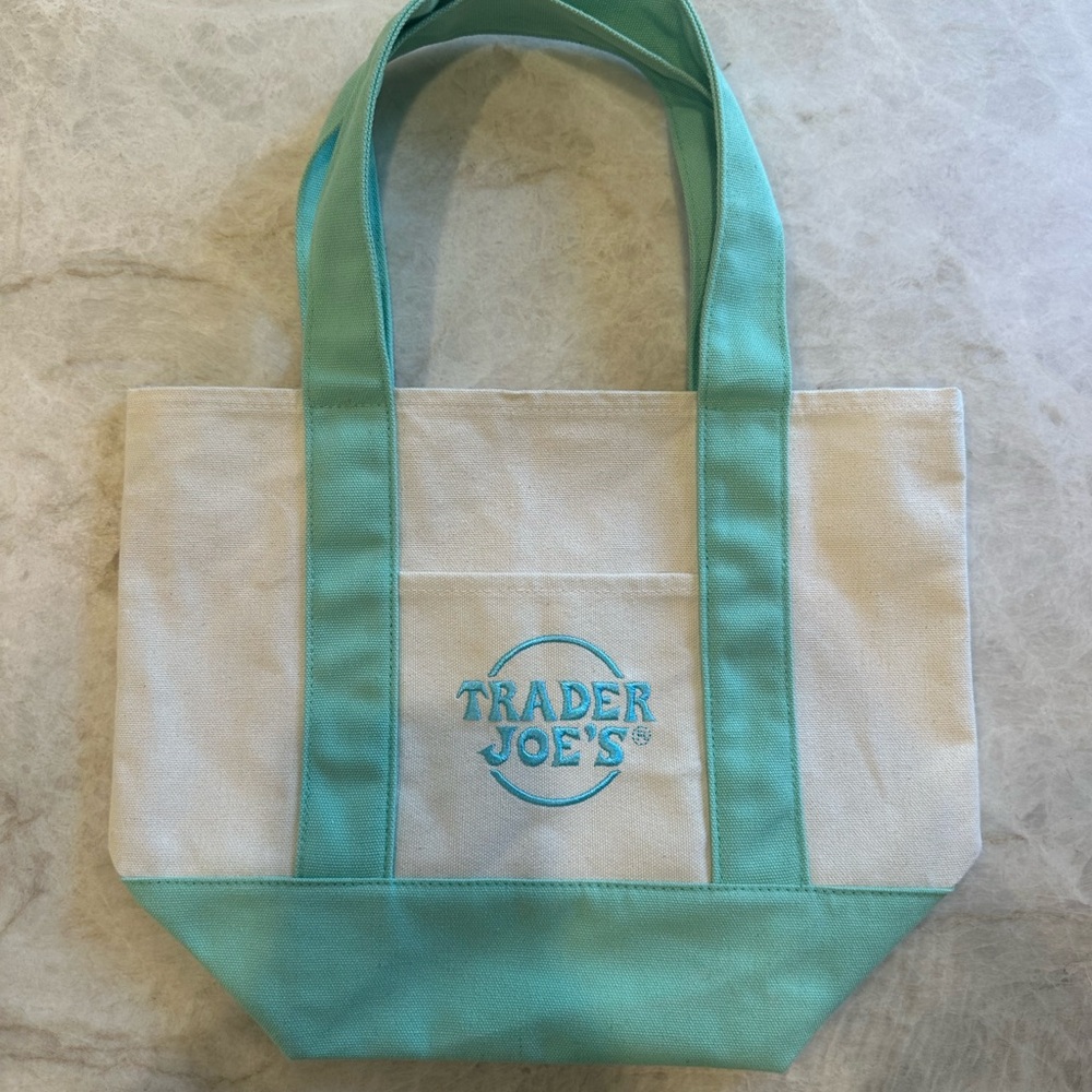 Blue and Cream Tote Bag with Durable Design
